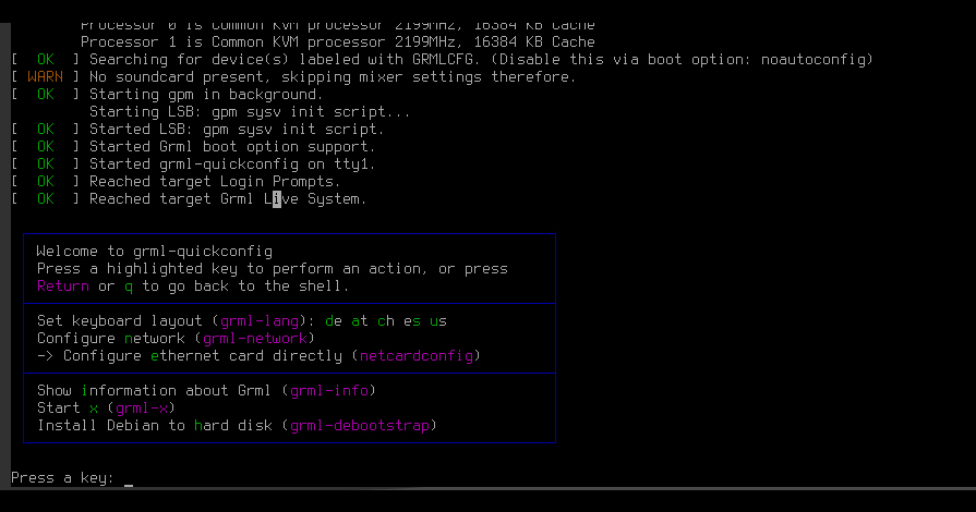 prvotní nabídka GRML