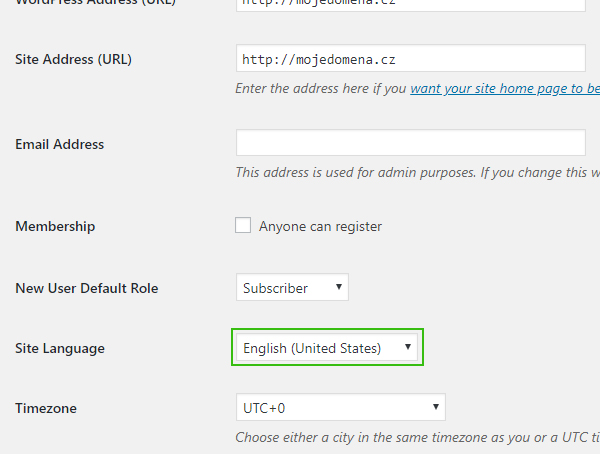 Nastavení jazykové verze